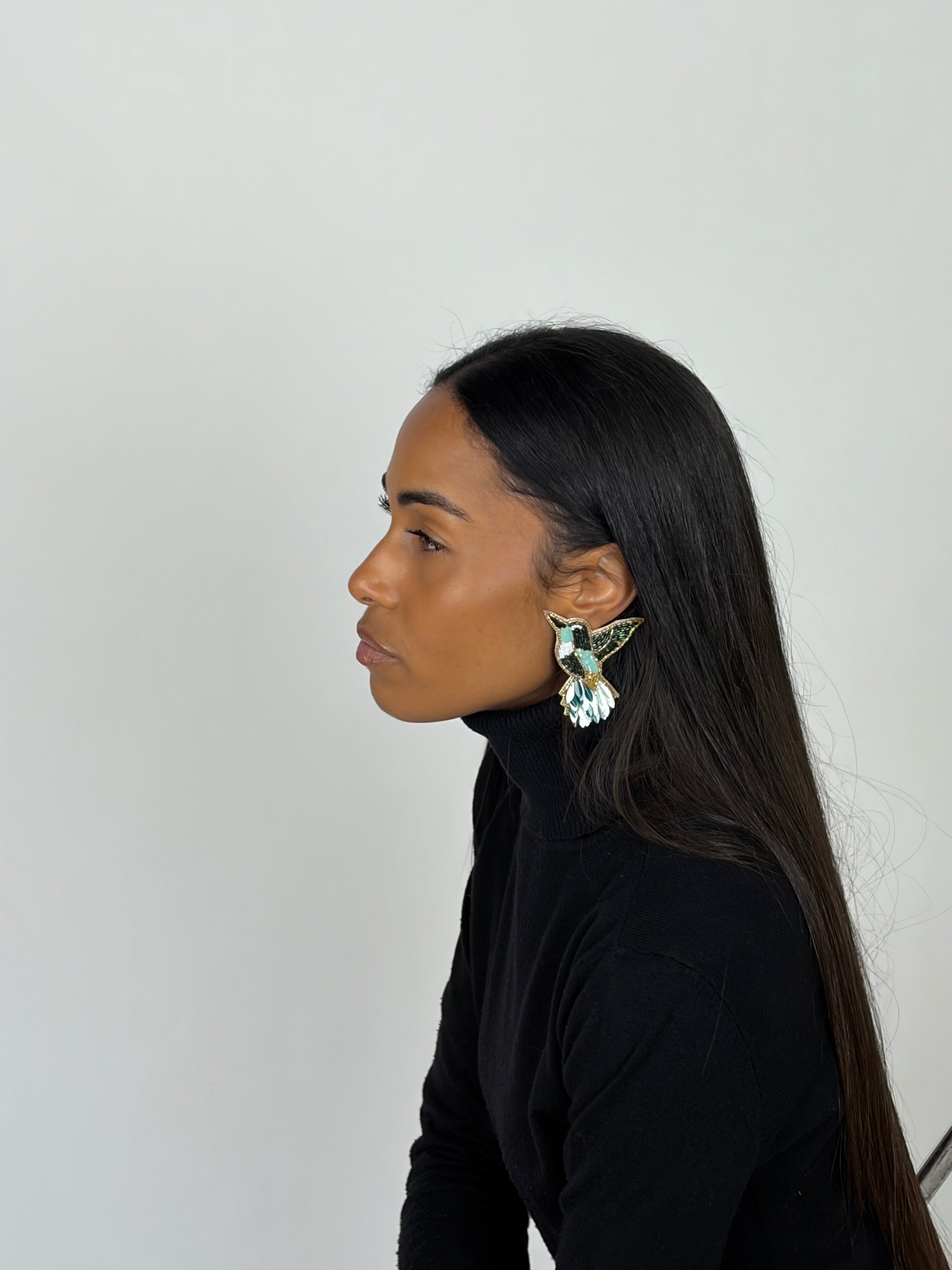 Boucles d'oreilles brodées perlées Strelitzia