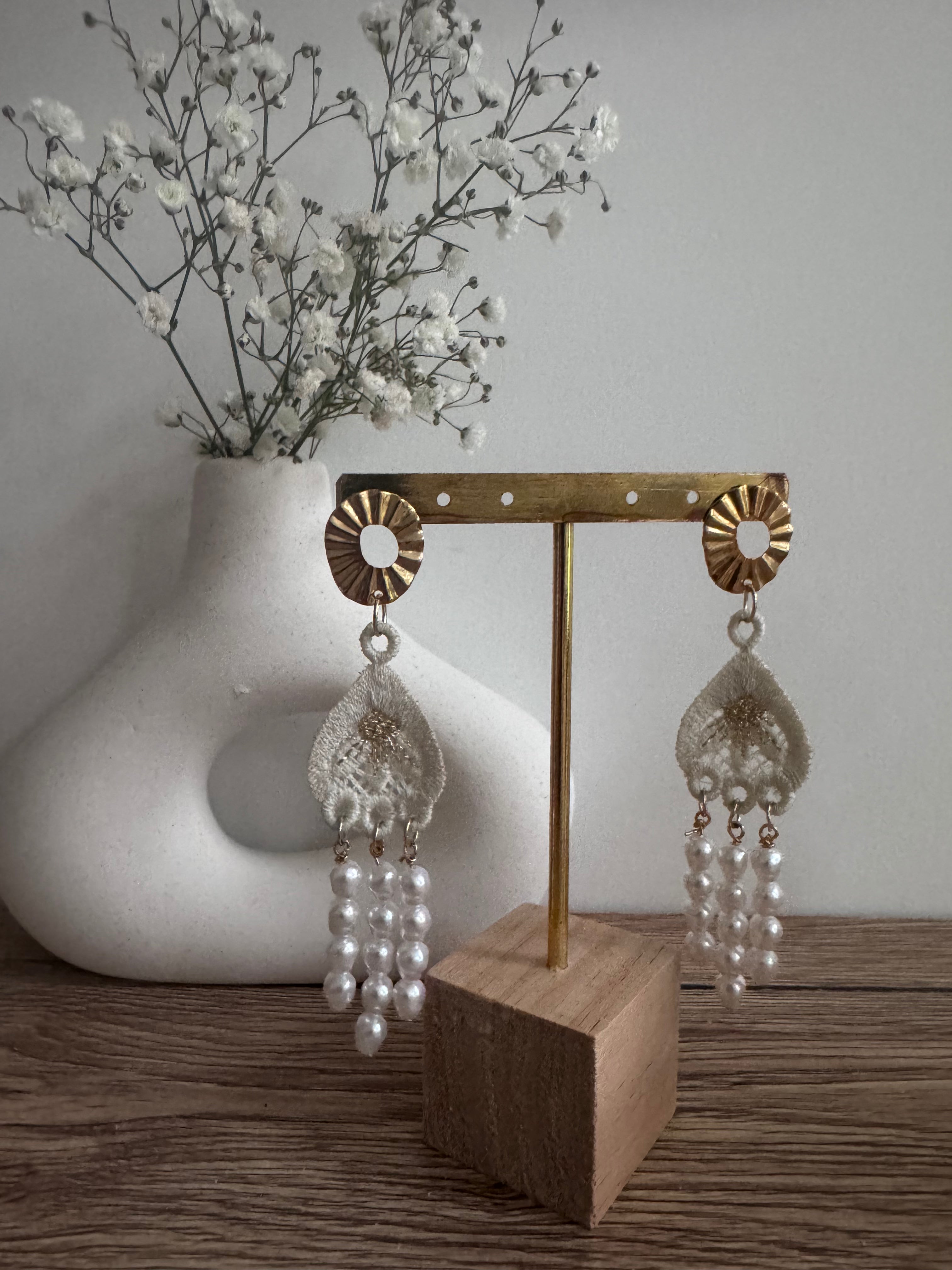 Boucles d'oreilles brodées perlées : JULIETTE