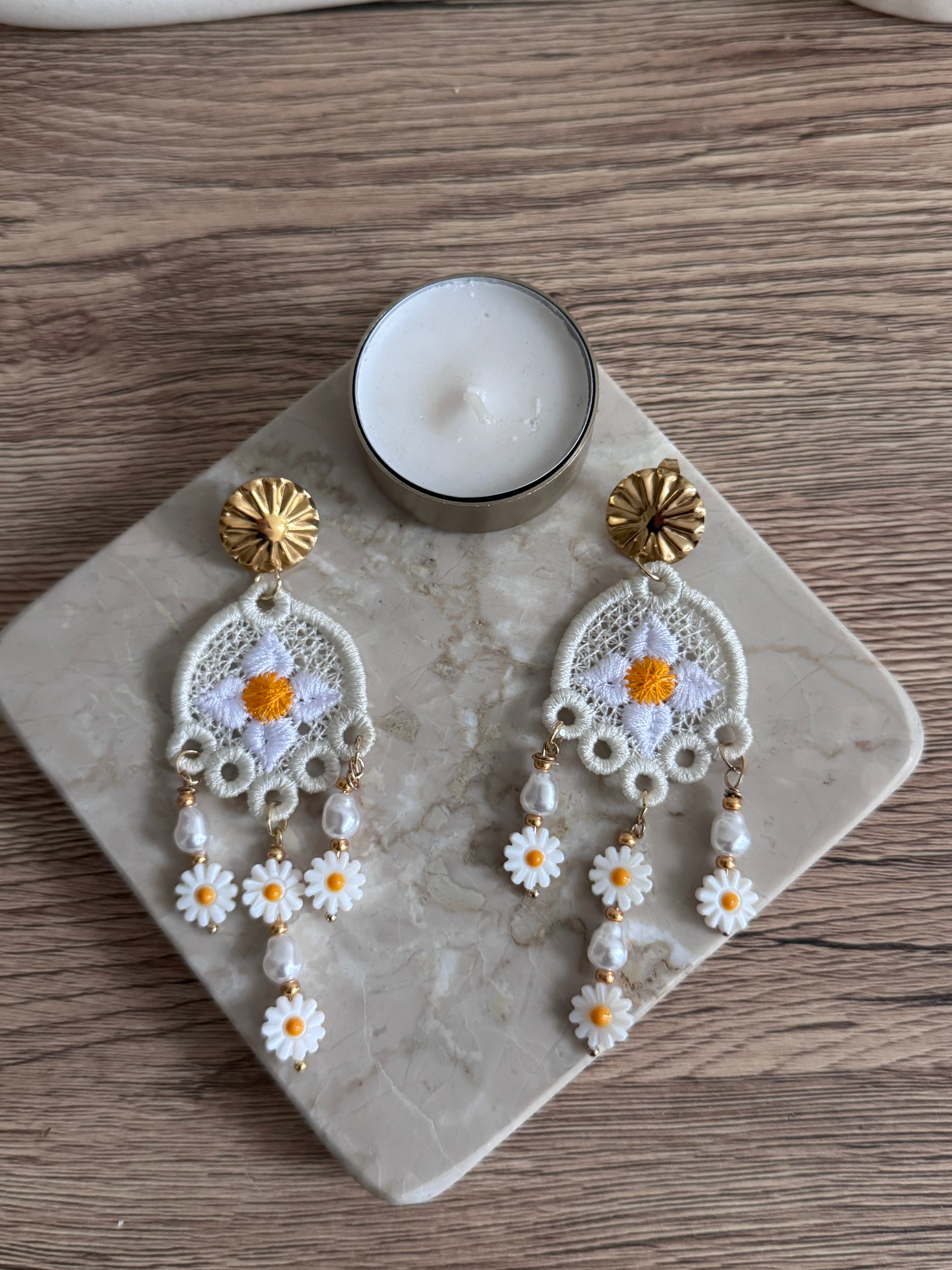Boucles d'oreilles brodées perlées : MARIA